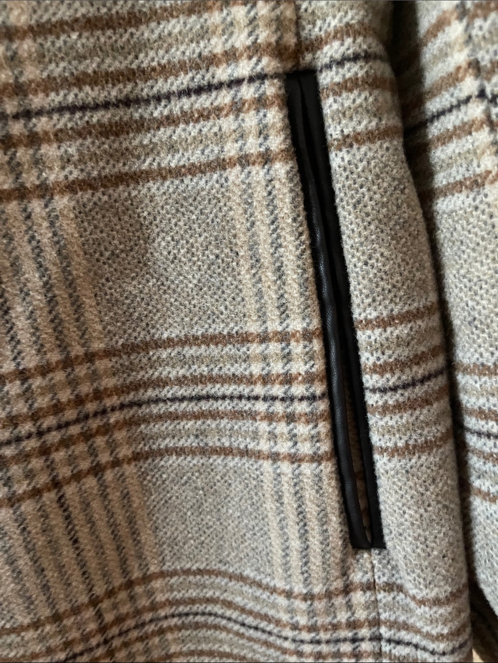 DKNY Beige and Brown Plaid Pea Coat - Picture 4 of 11